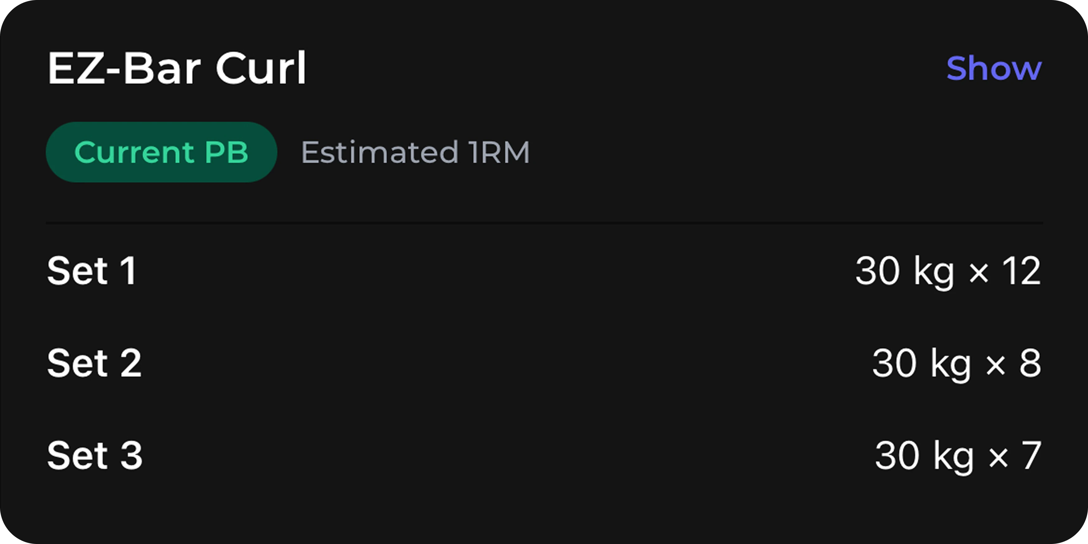 Workout summary preview (dark mode)